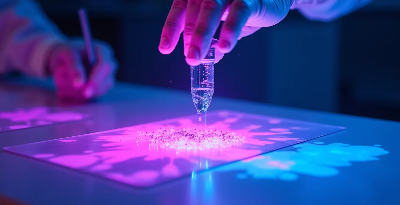 Symbolic photograph showing glowing surfaces under UV light inspection in a medical facility