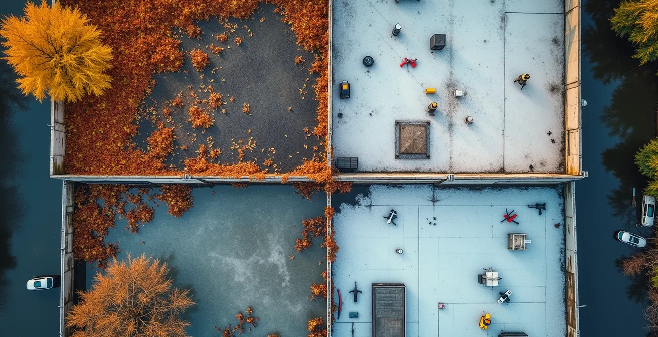 Four-season circular calendar showing Montreal commercial building maintenance activities