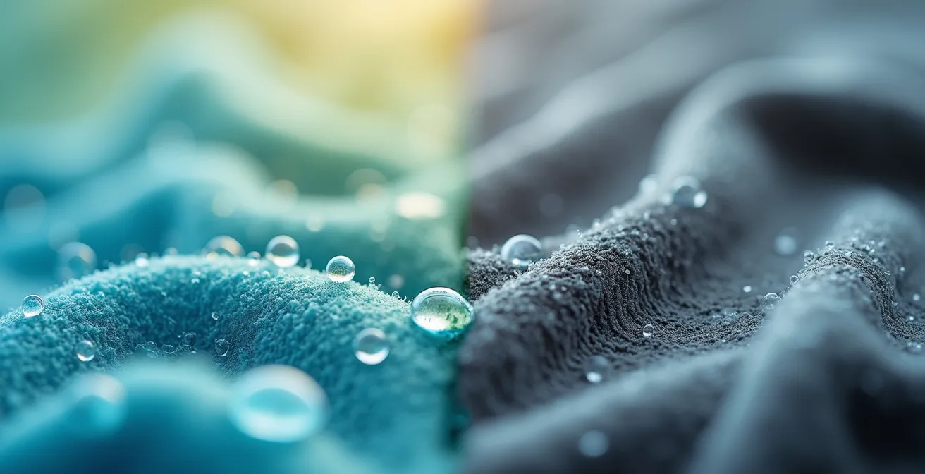 Macro photography comparing reusable microfiber cloth texture with disposable wipe material