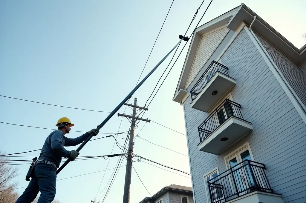 Professional using carbon fiber telescopic pole for safe ground-based facade cleaning