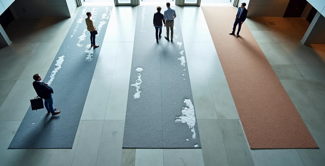 Overhead view of commercial entrance showing three-zone matting system layout