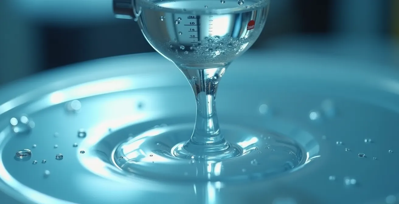Close-up macro shot of cleaning solution dilution process showing precise measurement technique